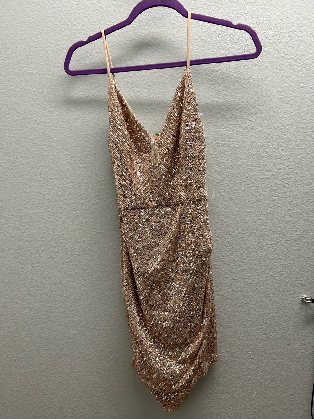 Sequin Spaghetti-Strap Mini Dress in Rose Gold